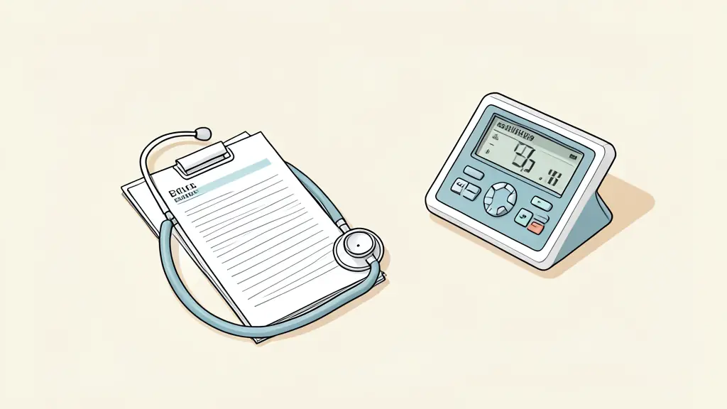 Bureau médical avec stéthoscope, carnet d'ordonnances et tensiomètre pour le suivi du TDAH