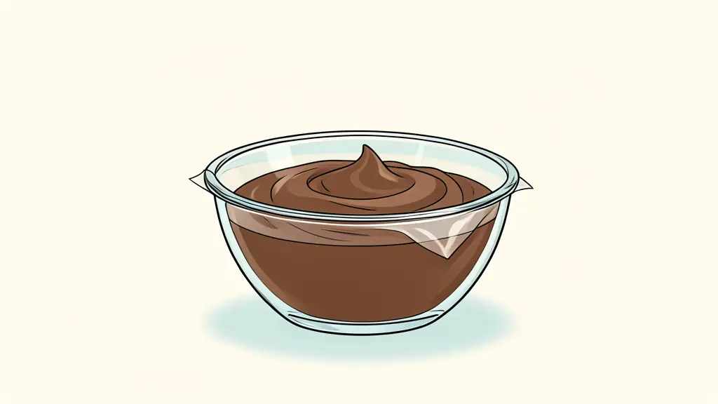 Crème au chocolat dans un bol en verre recouvert de film étirable, conservée au réfrigérateur
