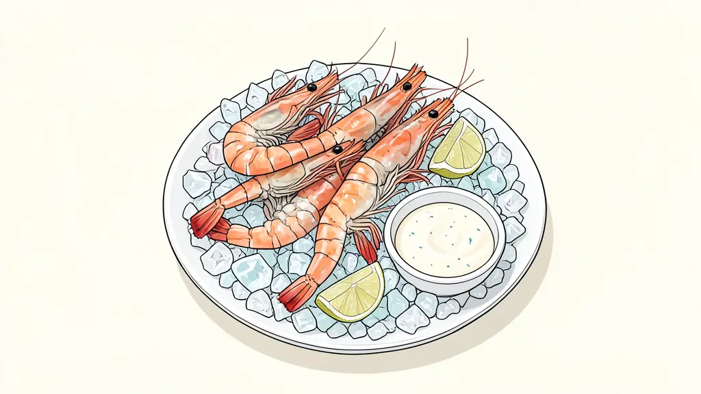 Crevettes marinées accompagnées d'un bol de sauce cocktail crémeuse et de quartiers de citron