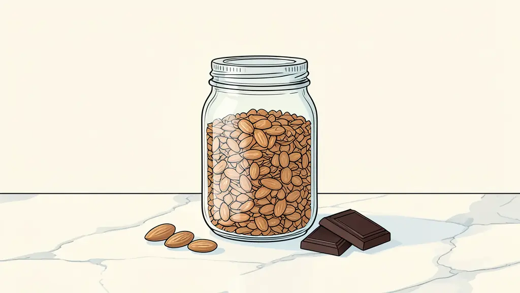 Croustillant amande conservé dans un bocal en verre hermétique avec des amandes grillées et du chocolat noir