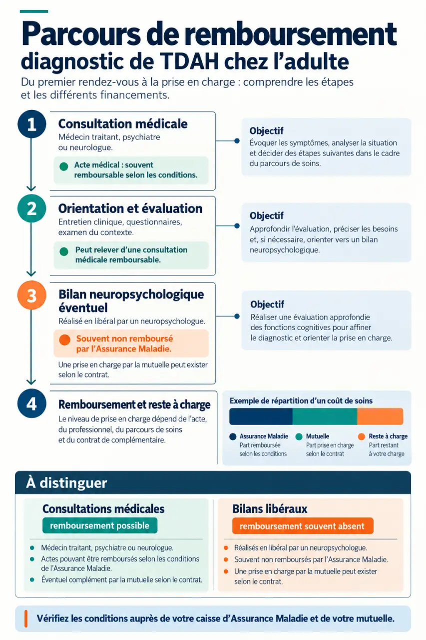 Infographie sur l'optimisation du remboursement des frais de diagnostic TDAH adulte
