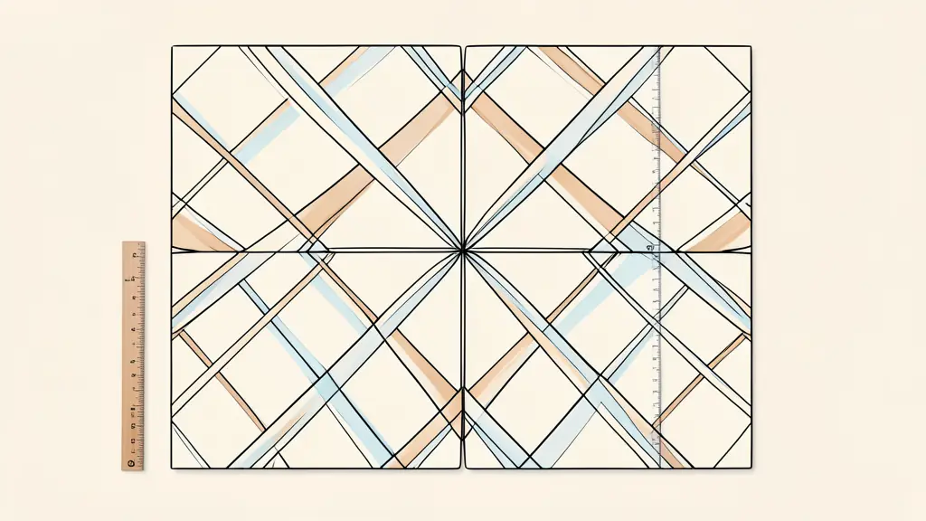 Motif criss-cross symétrique sur textile avec points d'intersection précis et ruban à mesurer