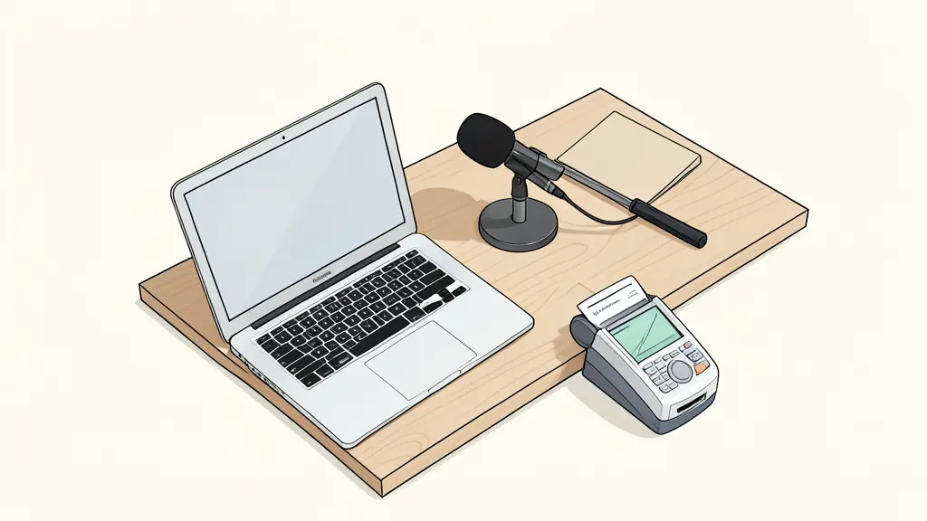 Microphone de dictation vocale et scanner de documents portable sur un bureau en bois