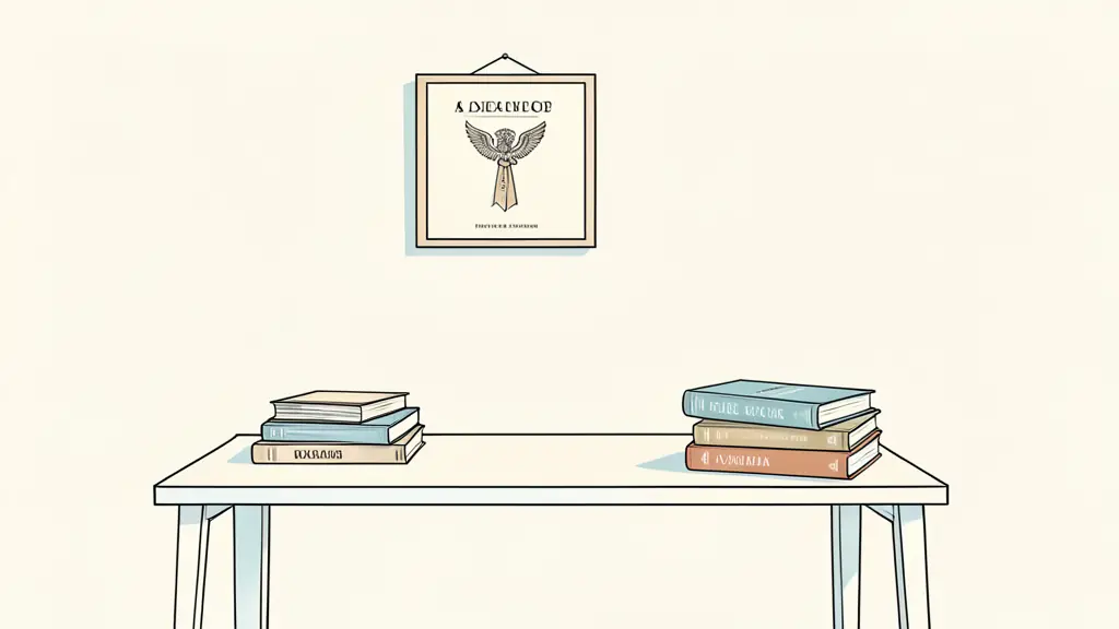 Bureau de professionnel avec un diplôme accroché au mur et des manuels de psychologie posés sur la table