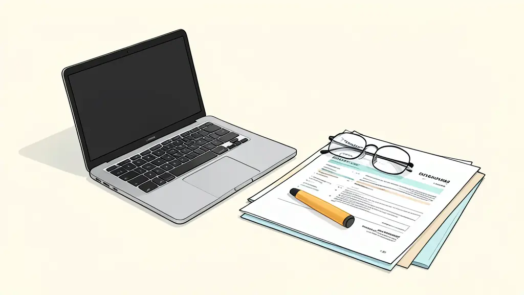 Bureau professionnel avec un ordinateur portable, des lunettes et des documents administratifs MDPH