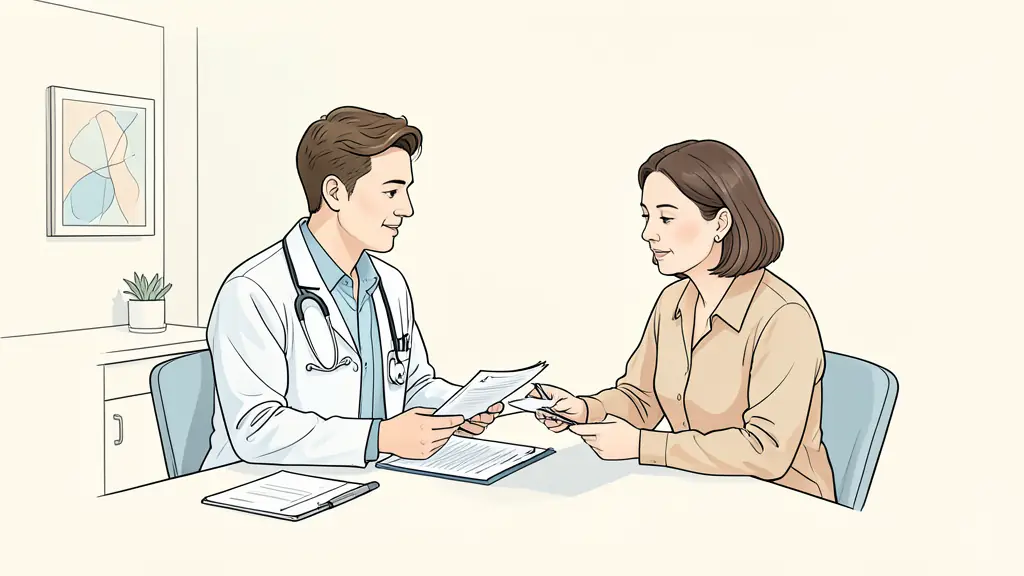 Un neuropsychologue et un patient adulte analysant des documents de diagnostic dans un cabinet professionnel